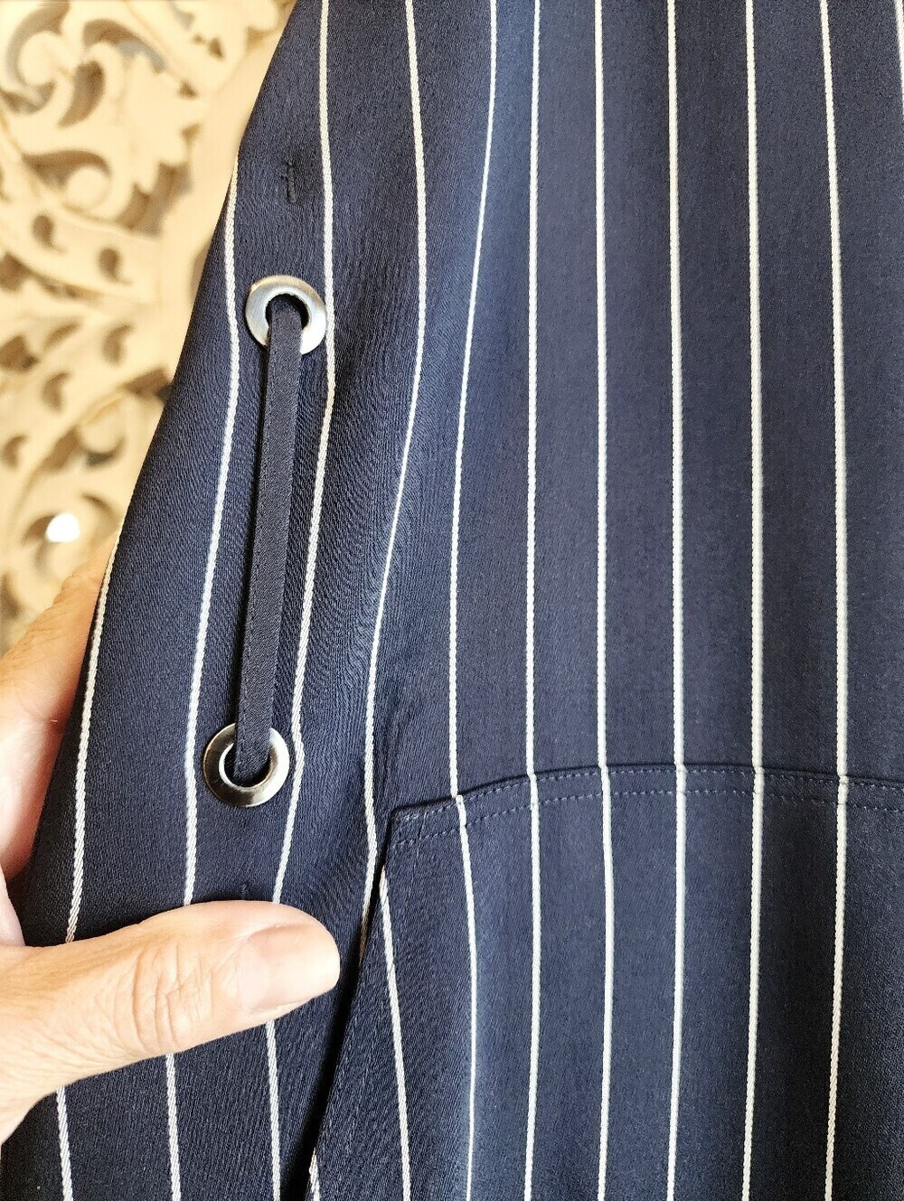 BABATON KAHlO ROBE NAVY WRAP JACKET STRIPES PATCH POCKETS RECYCLED MAYERIAL XXS - Picture 14 of 16
